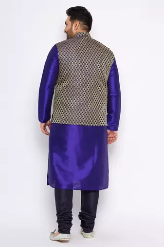 navy blue silk blend jacket kurta pyjama set