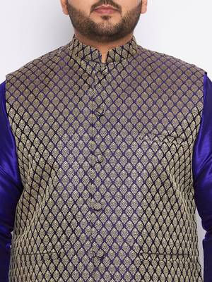 navy blue silk blend jacket kurta pyjama set 4