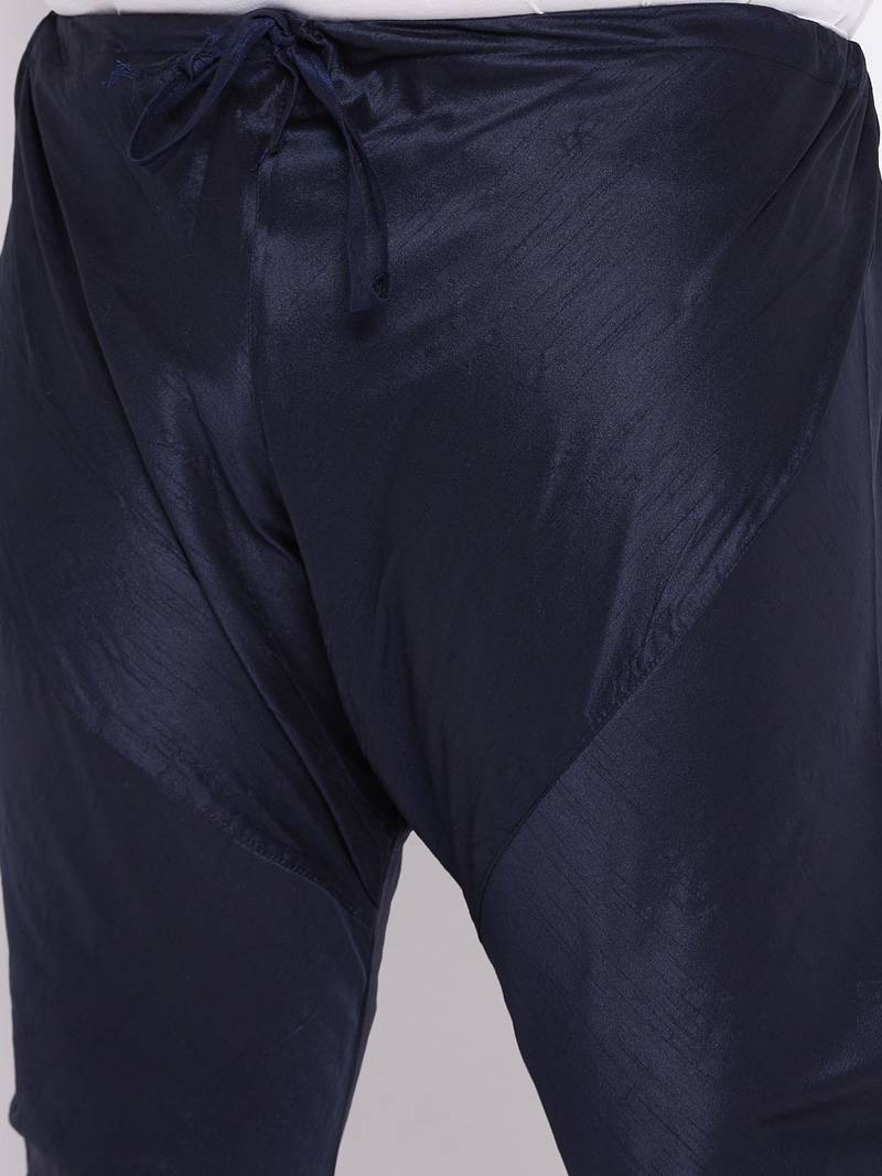 Plus navy blue silk blend jacket kurta pyjama set