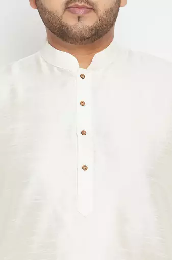 cream, maroon and white silk blend jacket kurta pyjama set