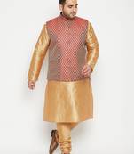 rose gold, maroon and white silk blend jacket kurta pyjama set