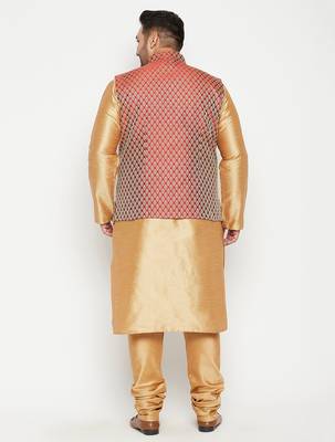 rose gold, maroon and white silk blend jacket kurta pyjama set 3