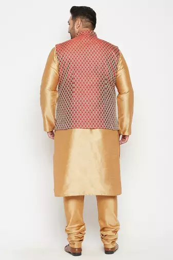 rose gold, maroon and white silk blend jacket kurta pyjama set