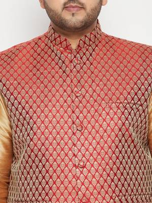 rose gold, maroon and white silk blend jacket kurta pyjama set 4