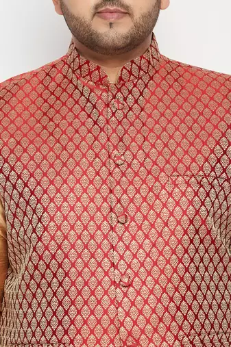 rose gold, maroon and white silk blend jacket kurta pyjama set