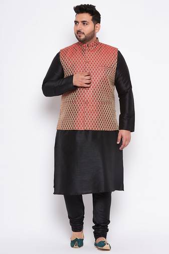 black silk blend jacket kurta pyjama set