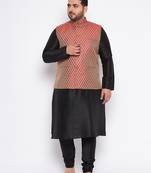 black silk blend jacket kurta pyjama set