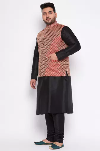 black silk blend jacket kurta pyjama set