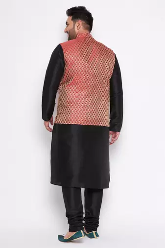 black silk blend jacket kurta pyjama set