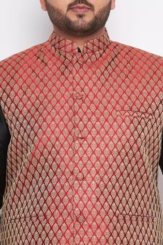 black silk blend jacket kurta pyjama set
