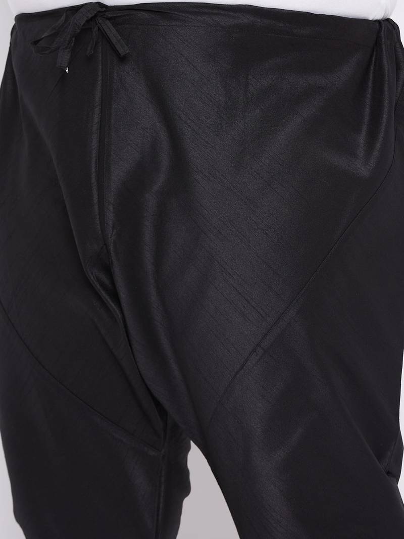 Plus black silk blend jacket kurta pyjama set