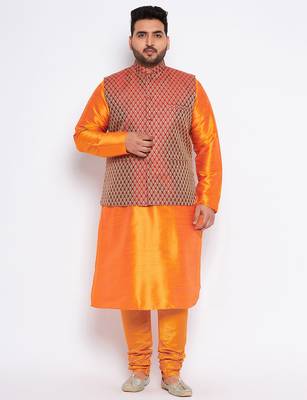 orange silk blend jacket kurta pyjama set 1