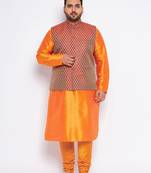 orange silk blend jacket kurta pyjama set