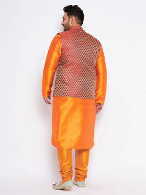 orange silk blend jacket kurta pyjama set 3