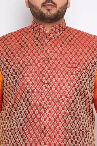 orange silk blend jacket kurta pyjama set