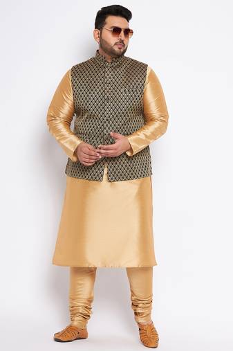 black and rose gold silk blend jacket kurta pyjama set
