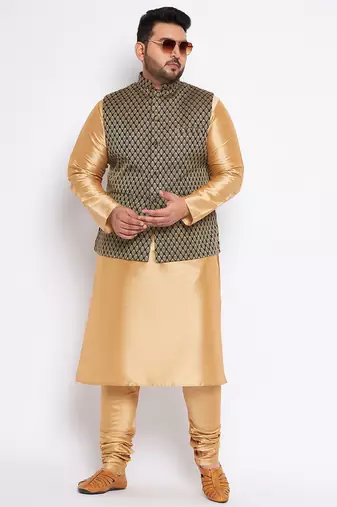 black and rose gold silk blend jacket kurta pyjama set