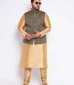 black and rose gold silk blend jacket kurta pyjama set