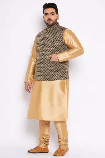 black and rose gold silk blend jacket kurta pyjama set