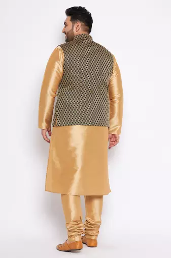 black and rose gold silk blend jacket kurta pyjama set