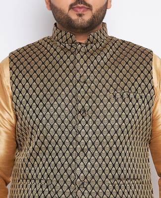 black and rose gold silk blend jacket kurta pyjama set 4