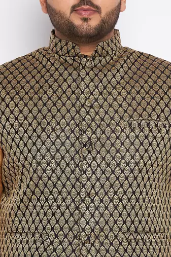 black and rose gold silk blend jacket kurta pyjama set