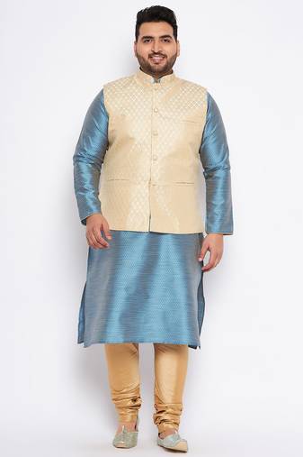aqua silk blend jacket kurta pyjama set