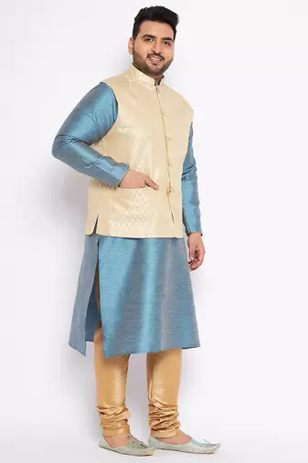 aqua silk blend jacket kurta pyjama set