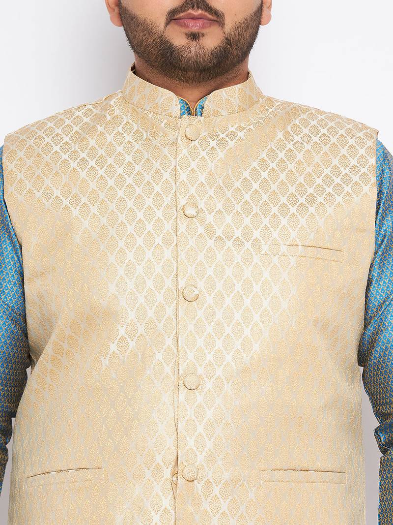 Plus aqua silk blend jacket kurta pyjama set