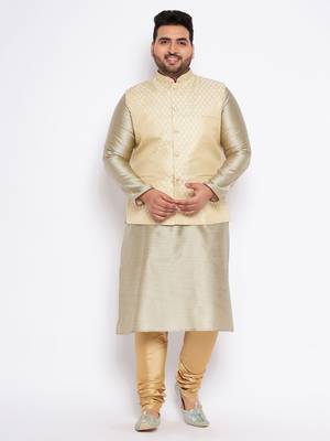 beige silk blend jacket kurta pyjama set 1