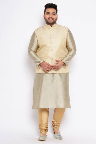beige silk blend jacket kurta pyjama set