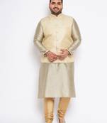 beige silk blend jacket kurta pyjama set