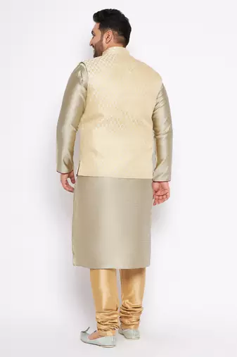 beige silk blend jacket kurta pyjama set