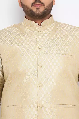 beige silk blend jacket kurta pyjama set