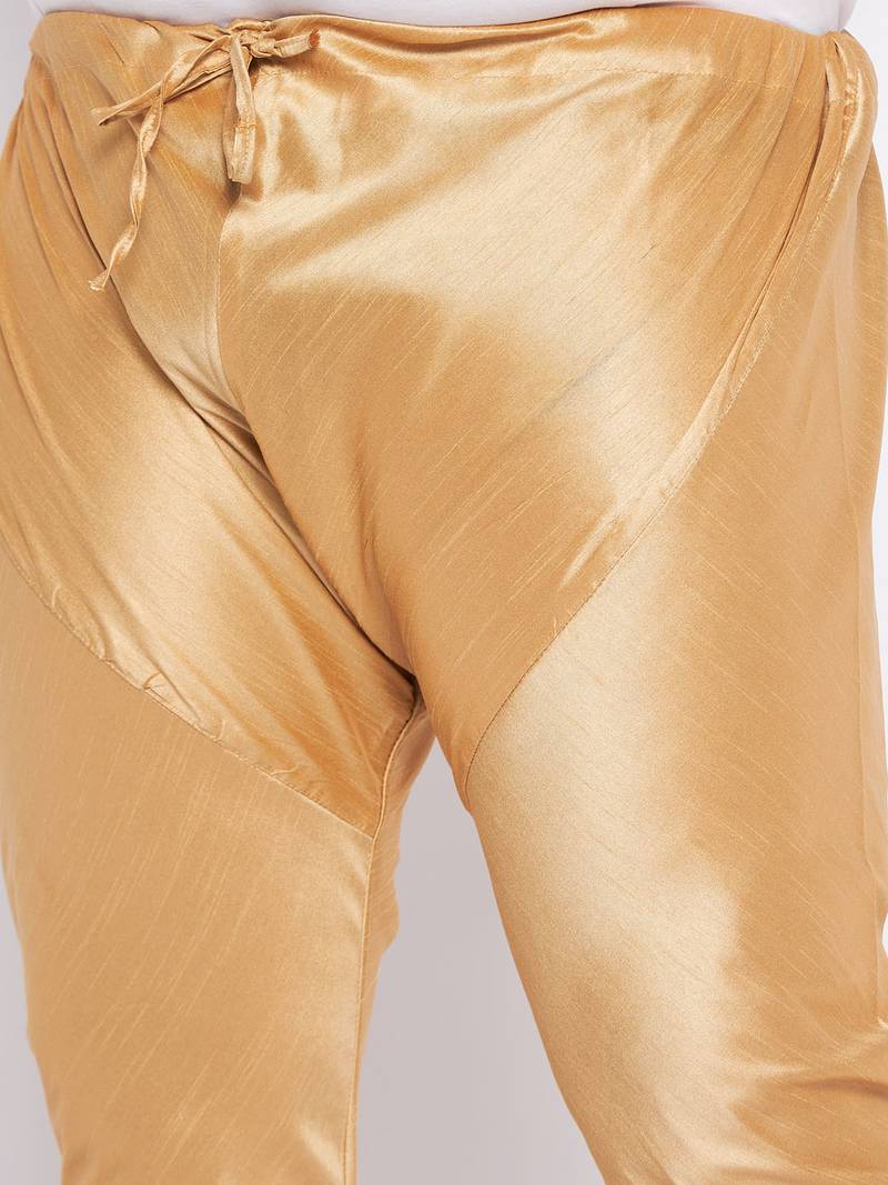 Plus beige silk blend jacket kurta pyjama set