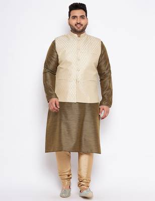 Green silk blend jacket kurta pyjama set 1