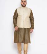 Green silk blend jacket kurta pyjama set
