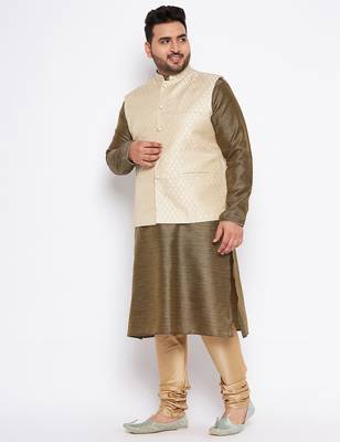 Green silk blend jacket kurta pyjama set 2