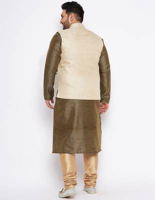 Green silk blend jacket kurta pyjama set 3
