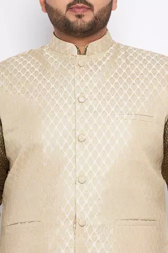 Green silk blend jacket kurta pyjama set