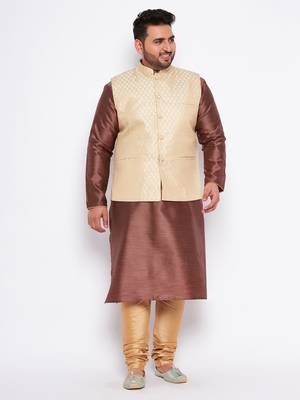 maroon silk blend jacket kurta pyjama set 1