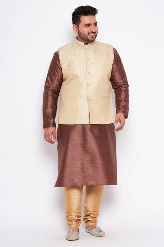 maroon silk blend jacket kurta pyjama set