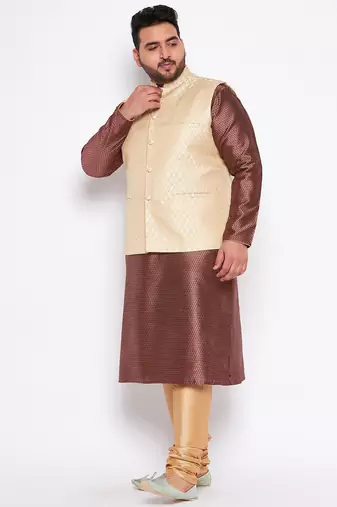 maroon silk blend jacket kurta pyjama set