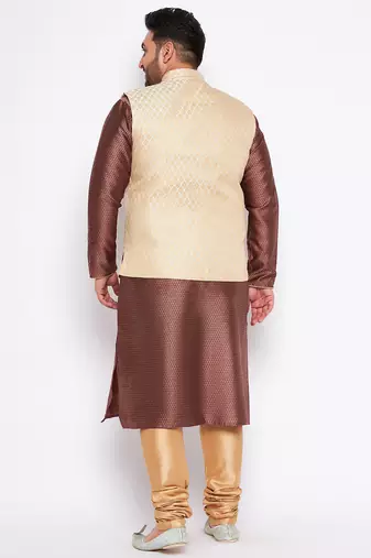 maroon silk blend jacket kurta pyjama set