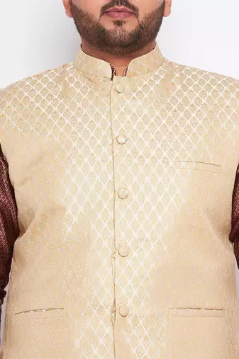 maroon silk blend jacket kurta pyjama set
