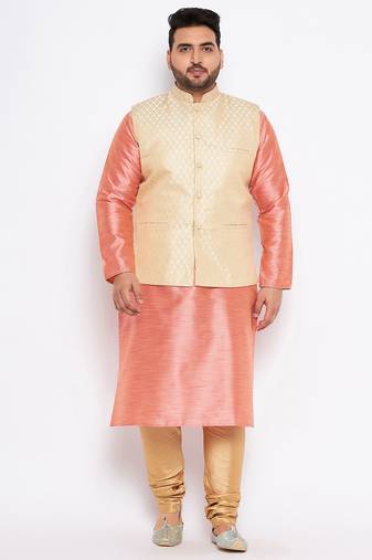 pink silk blend jacket kurta pyjama set