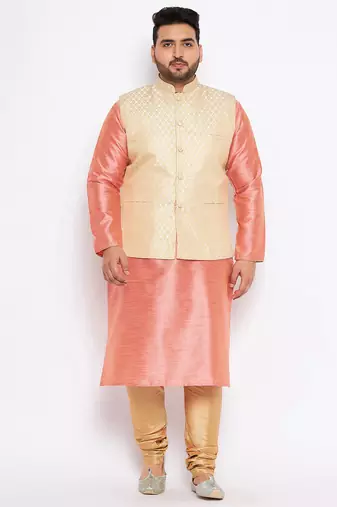 Plus pink silk blend jacket kurta pyjama set