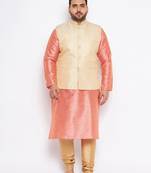 pink silk blend jacket kurta pyjama set