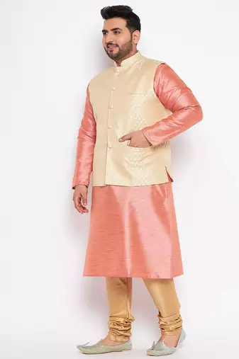 pink silk blend jacket kurta pyjama set