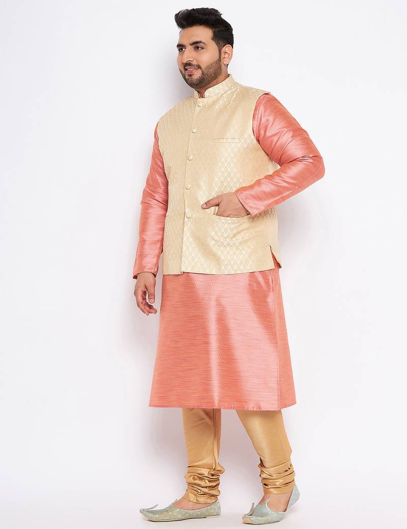 Plus pink silk blend jacket kurta pyjama set